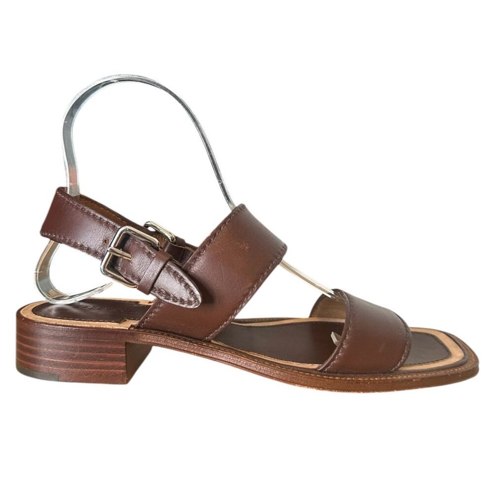 Prada Vintage Brown Leather Block Heel Open Toe Sandals 36.5